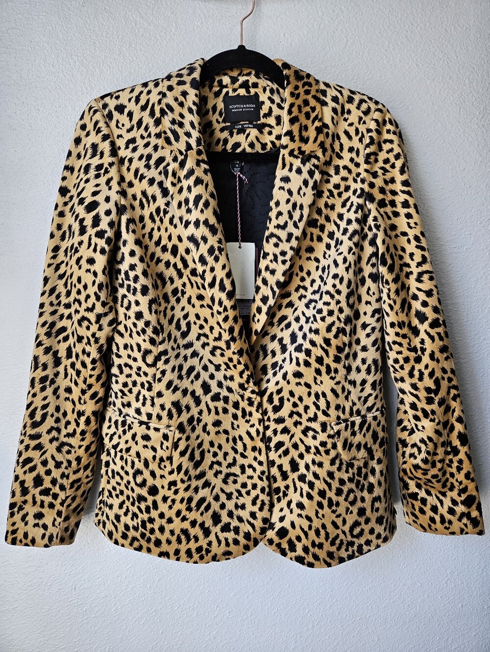 Scotch And Soda Tailored Velvet Animal Print Blazer Jacket Size Small In Leopard